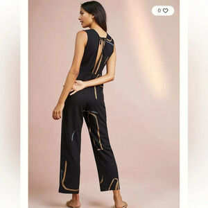 Anthropologie Paloma Wool Womens XSmall Strokes Printed Jumpsuit V Neck Boho